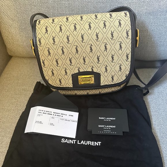 Saint Laurent Flap Satchel Monogram All Over Canvas & Leather - Excellent Cond. - Picture 1 of 13